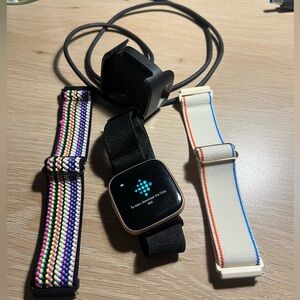 FITBIT VERSA 2 with charger, Black Strap and Additional elastic Watch Bands